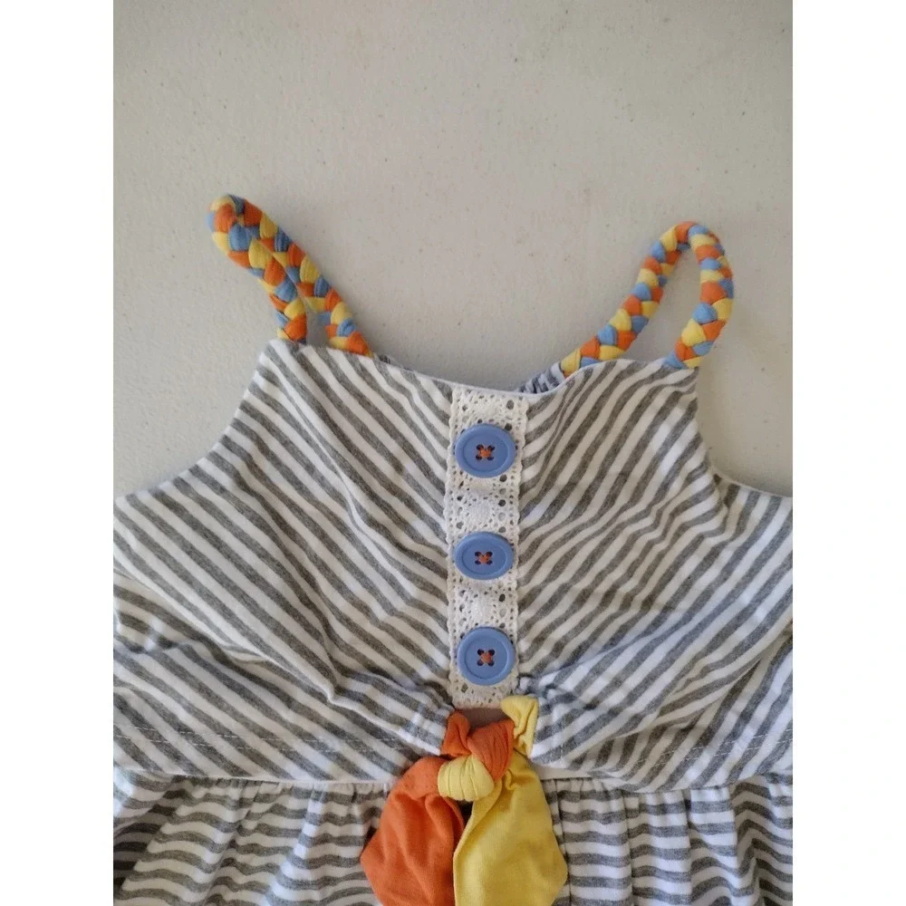 Jona Michelle Girls Grey White Striped Colorblock Braided Strap‎ Dress Size 5